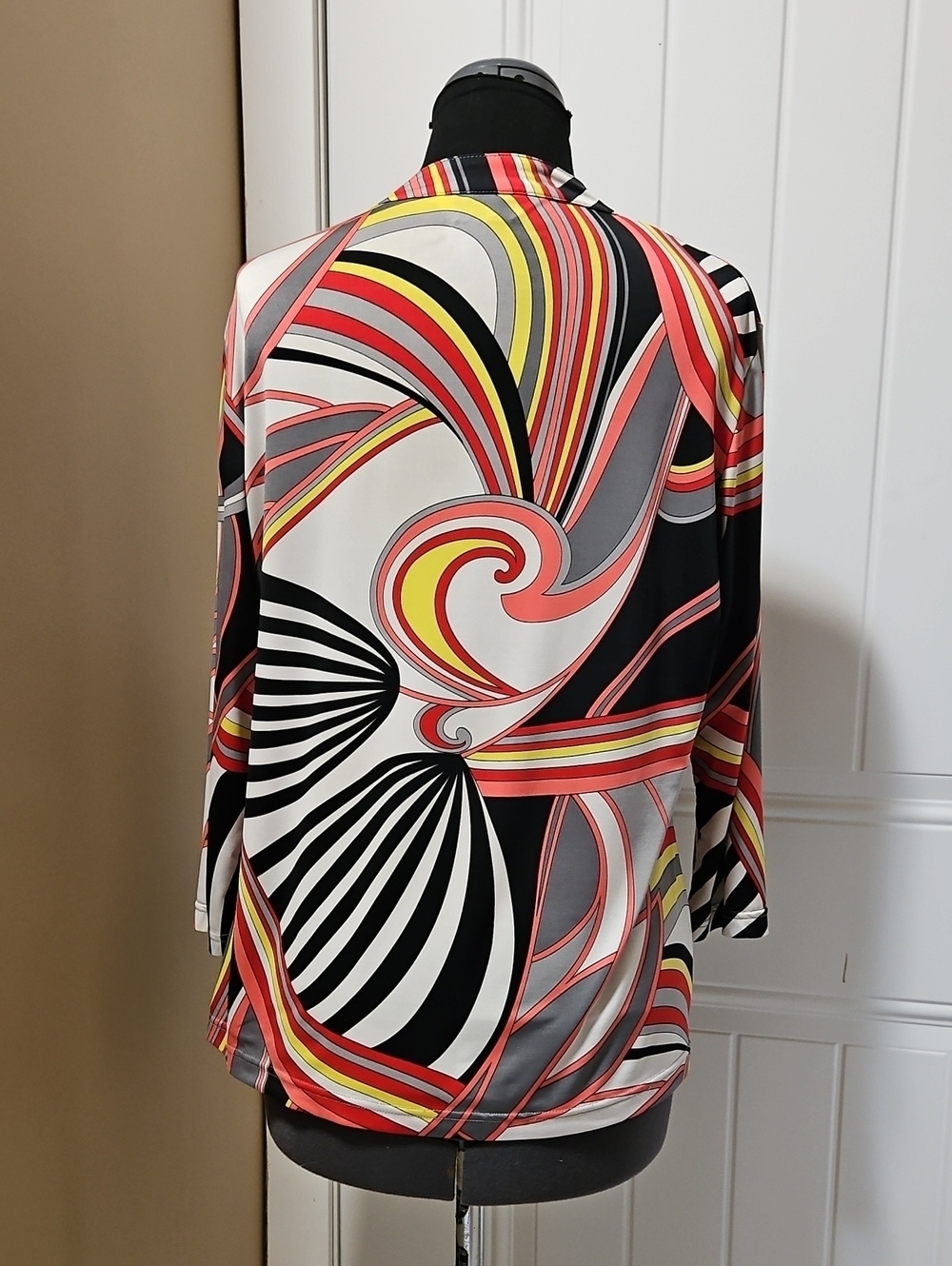 Current 70s Inspired Psychedelic Print Shirred Blouse est Large - Picture 4 of 12